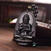 TCC™ Natural Hand Carved Black Obsidian Saint Buddha Pendant Necklace